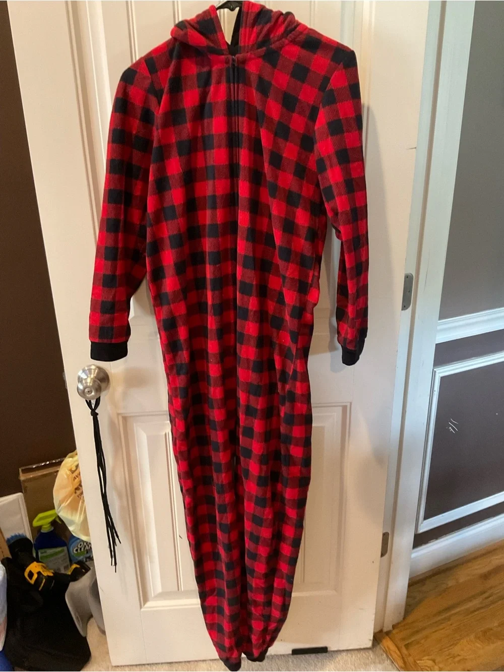The Children's Place Red and Black Buffalo Plaid Hooded Kids One-Piece